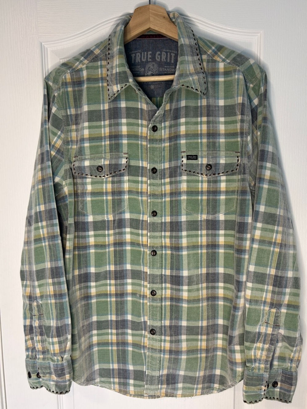 True Grit Lux Vintage Plaid Canyon Cord Long Sleeve Button Down Shirt Men’s M